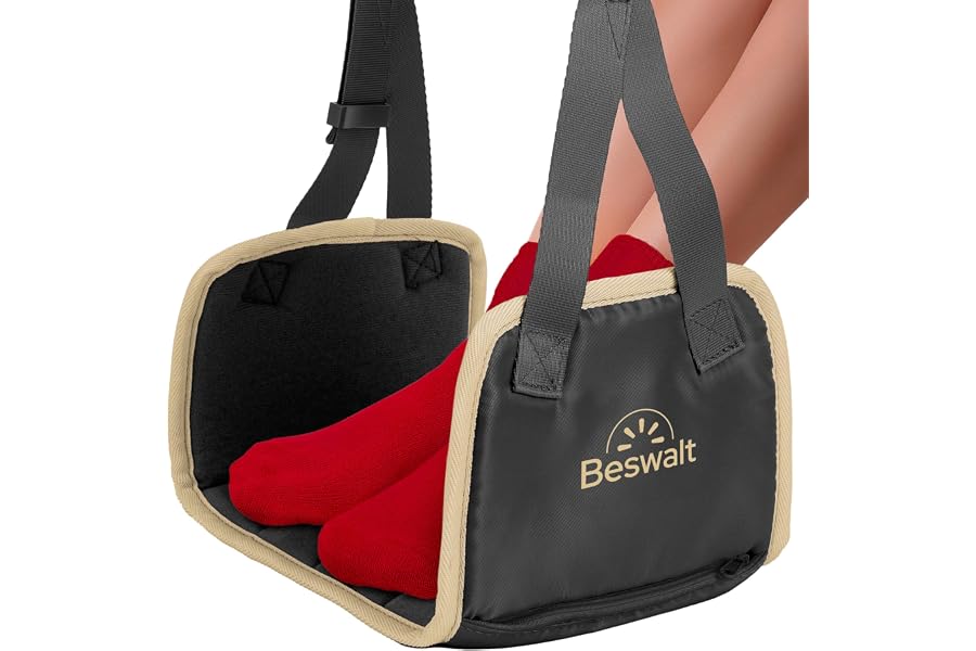 Foot Hammock for Plane Travel, Airplane Essentials for Long Flight, Black | Comfortable Footrest with Extra Memory Foam for Airplane Travel, Car, Office, Bus, Vacation Essentials Must Haves