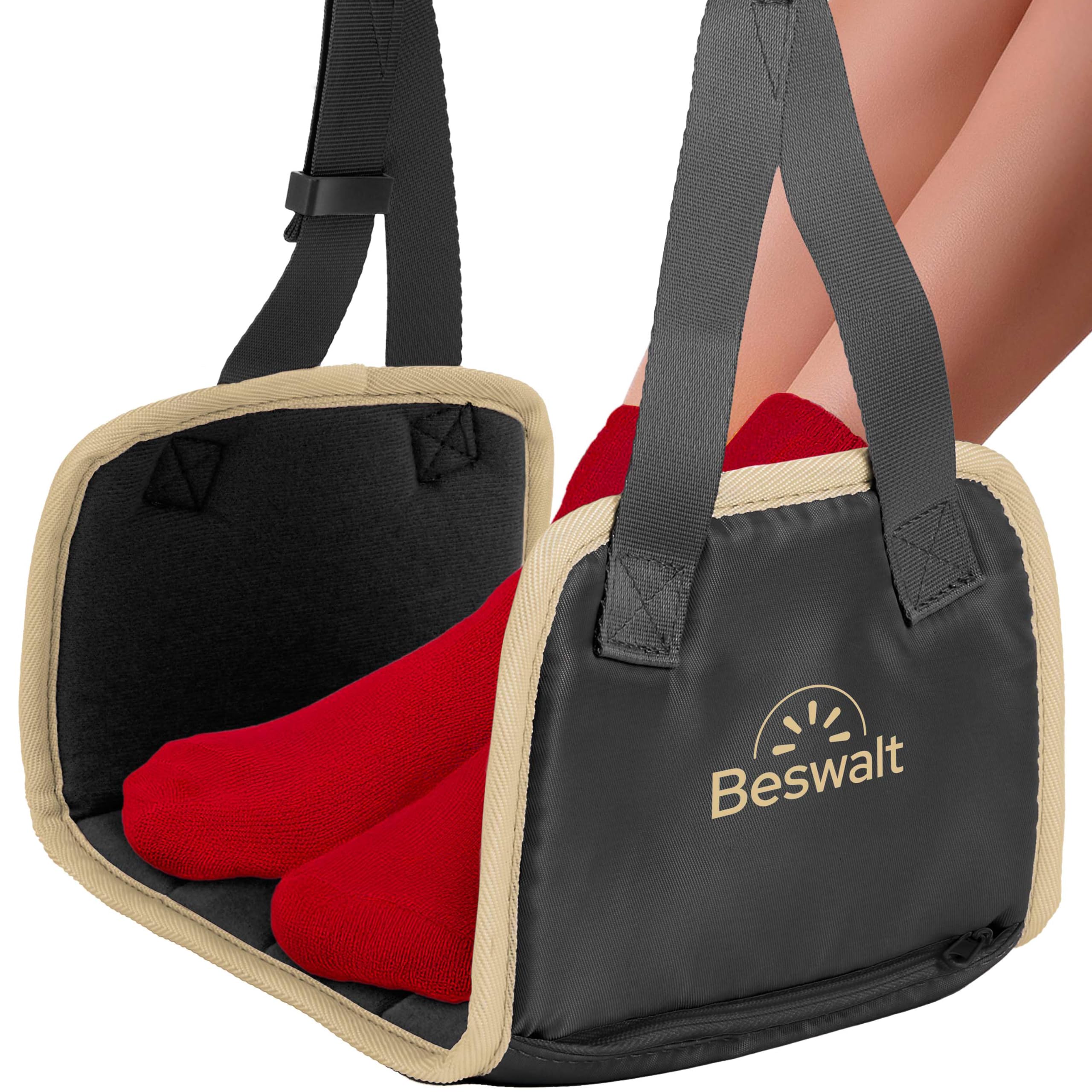 Foot Hammock for Plane Travel, Airplane Essentials for Long Flight, Black | Comfortable Footrest with Extra Memory Foam for A
