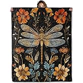 Dragonfly Floral Blanket 50X60 in, Flannel Throw Blankets for Travel Camping Sofa Living Room Decor, Lightweight Cozy Soft Fuzzy Gifts for Women Adults Kids