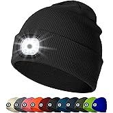HiRui LED Beanie Hat with Light, 6‑LED USB Rechargeable Headlamp, 3 Modes, Unisex Knit Winter Cap, USB‑C Adapter Included
