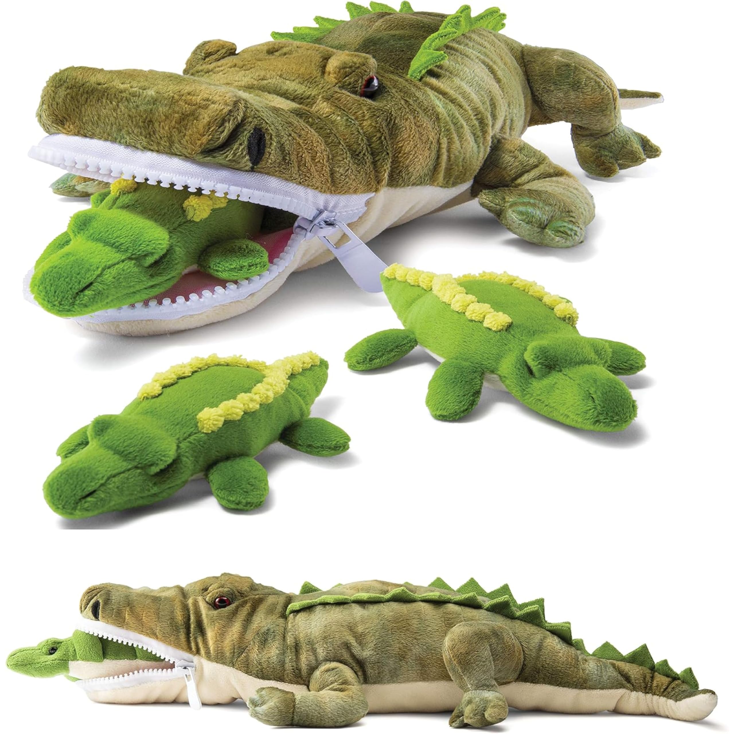 Prextex Stuffed Crocodile Teddy w/ 3 Little Cute Baby Crocodile Plushies - Stocking Fillers for Kids, Cuddly Plushie