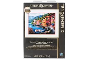 Dimensions 70-35285 Gold Collection Seaside Summer Village Advanced Counted Cross Stitch Kit, 16 Cnt. Light Blue Aida, 15" x 12"