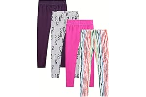 4-Piece Girls' Tight Pants, Solid Printed Soft Sports Tight Pants, Suitable for School, Dancing, Daily Wear, Sizes 2-7y