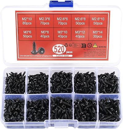 qxayxa 520 Pcs Mini Self Tapping Screws M2-M3 Black Torx Kit