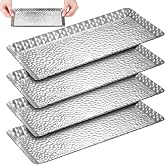 Teenyyou 4 Pcs Metal Serving Tray 9.8 x 4.3 x 0.6 Inch Hammered Rectangle Stainless Steel Small Silver Tray Decorative for Vanity Platter Kitchen Bathroom Counter Storage Counter Organizer
