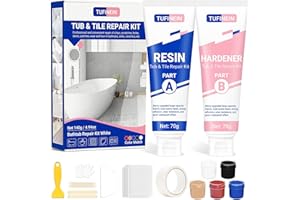 Bathtub Repair Kit 4.94oz (Color Match), TUFINEIN Porcelain Repair Kit for Fiberglass, Enamel, Ceramic, Acrylic Repair and Fix Chips, Cracks, Scratches, Holes on Tub/Tile/Sink/Shower Tray/Shower