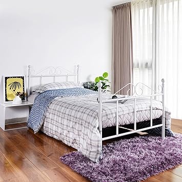 Amazon Com Homy Casa Inc Twin Bed Frame With Headboard And Footboard Strong Steel No Box Spring Needed Platform Single White Furniture Decor