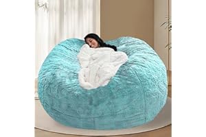BCU 6FT Bean Bag Chair for Adults and Kids Without Filler Giant Stuffed Animal Storage Cover Soft Faux Fur Floor Chair Cover for Bedroom Living Room, Blue Green