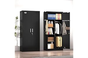 PAOFIN 72'' Metal Wardrobe Closet, Storage Cabinet with Doors and Shelves, Lockable Storage Cabinet, Armoire Wardrobe Closet with Hanging Rod for Office, Home, Garage