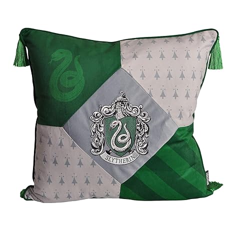 Elbenwald Harry Potter Kissen Slytherin mit Quasten Deluxe 48x48cm grün grau