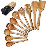 10 Piece Natural Teak Wood Cooking Utensils Set, Wooden Spoons & Spatulas for Non-Stick Cookware, Heat-Resistant Kitchen Tools with Comfortable Grip, Gift-Ready, Durable & Plastic-Free