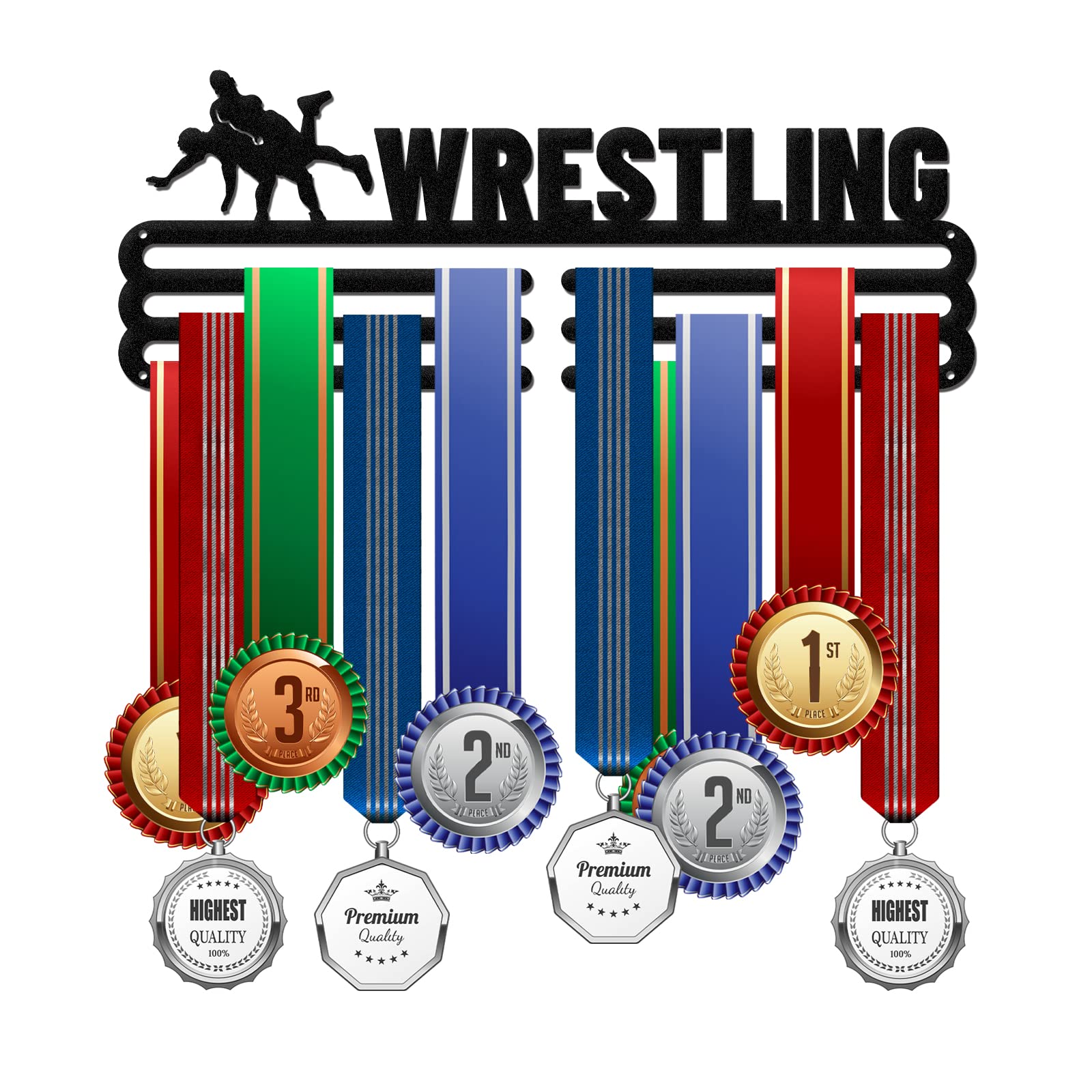 GLOBLELAND Wrestling Medal Holder Display Hanger Rack Medals Holder Metal Medal Display Holder Wall Mount Easy to Install Medal Frame Award Rack