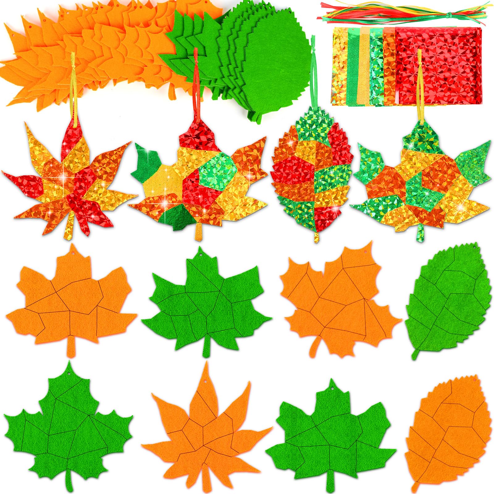 Photo 1 of QOUBAI 24 Sets Fall Foil Fun Arts Crafts for Kids Game Felt Maple Leaves Crafts Ornament Kit No Mess DIY Foil Painting Creative Activity Travel Birthday Gift for Boy Girl Autumn Classroom Party Decor
