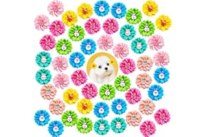 Mruq pet 80pcs Dog Flower Bows, Bulk Holiday Small Dog Hair Bows with Rubber Bands, Mix Cute Bunny Pattern Puppy Dog Bows for Festival Pet Dog Cat Hair Grooming Accessories