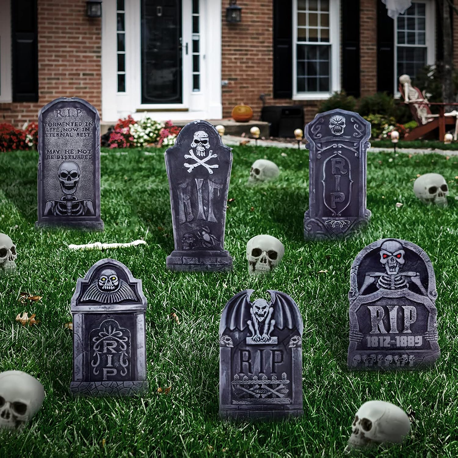 Yard Signs - Olgaa 6 Pack Halloween Tombstone Halloween Yard Decorations Graveyard Yard Sign with 12pcs Stakes for Halloween Decorations Outdoor