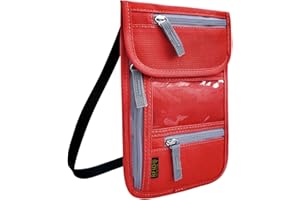 JONYEE Travel Neck Wallet, RFID Blocking Passport Holder with Adjustable Neck Strap for Men and Women to Keep Cash, Credit Cards and Travel Documents Safe - Red