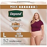 Depend Silhouette Adult Diapers, Incontinence & Postpartum Bladder Leak Underwear for Women, Maximum Absorbency, Large, Pink, 52 Count (2 Packs of 26), Packaging May Vary