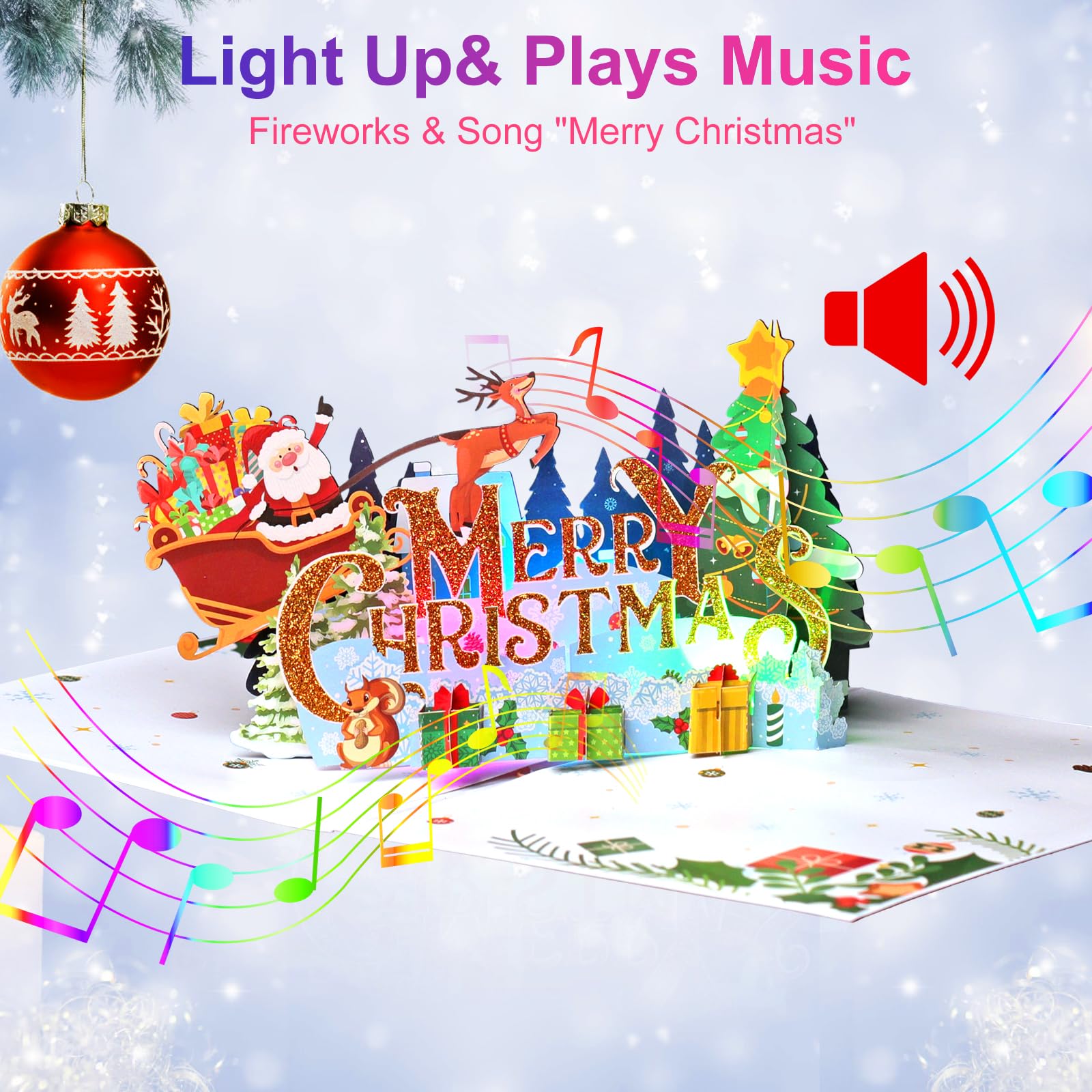 Yinqing Merry Christmas Cards, Light and Music Christmas Card, 3D Pop Up Xmas Greeting Card for Women Men Kids Husband Wife Mom Dad Daughter