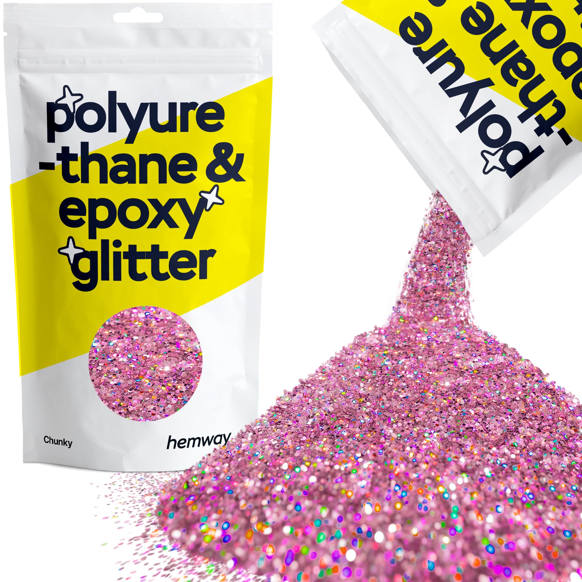 Hemway Resin Glitter Rose Pink Holographic 100g Chunky | Polyurethane & Epoxy Glitter for Resin Crafts, Tumblers, Coasters, Floor & Table Art