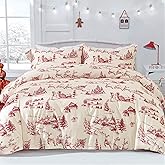 Yiran Red Christmas Duvet Cover Set with 2 Pillowcases,Cream Pink Christmas Deer Snowman Village Duvet Cover with Zipper Closure,Soft Microfiber Bedding Set King Size 104"x90"