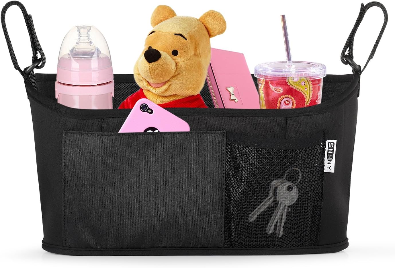 Top Universal Stroller Organizer by SNHNY; The Best Stroller Accessories; Universal Baby Diaper Stroller Bag with Accessary Bag. (Black Simpler)