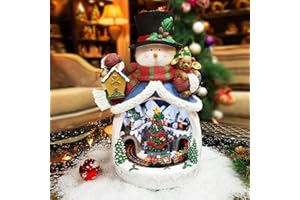 Moments in Time Christmas Decor Snowman with Christmas Village Scene, with LED Lights, Christmas Music, and Animation - Power Adapter (Included) (18.7" H x 11.4" W x 12.8" D)