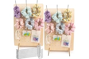 YLOLUL 2 Pcs Wooden Pegboard Display Stand with 20 Pcs Metal Hooks Retail Rack Keychain Display Stand for Jewelry Craft Shows, Selling, Tools, Peg Board Accessories Rack Organizer, 14" X 9.8"