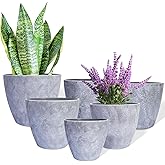 Plant Pots Indoor 7.5/6.5/6/5/4/3.5 Inch Set of 6 Plastic Planters for Indoor Plants with Drainage Hole and Drain Plug, Plastic Flower Pots, Nursery Planting Pot for Outdoor Plants (Gray)