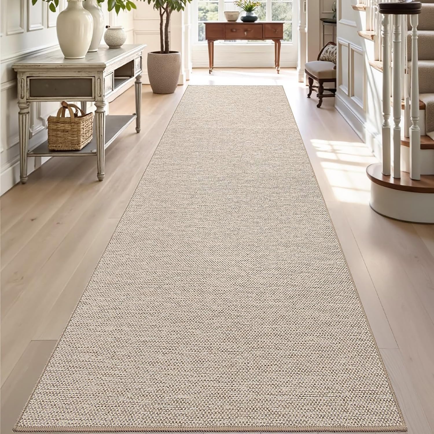 DEXI Non-Slip Hallway Runner Rug 60 x 210 cm, Thin Low-Profile Carpet for Entryway, Bedroom, Kitchen, Laundry Room – Rubber Backing, Khaki