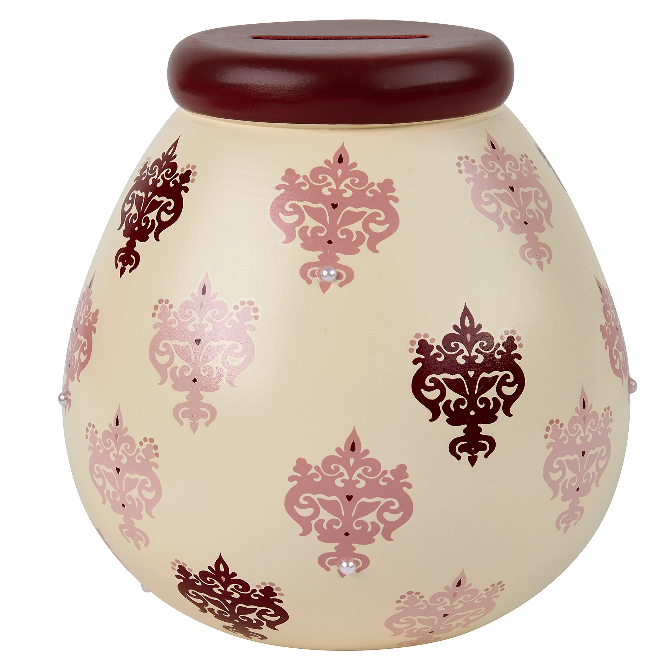 Pot of Dreams House Hand Painted Fleur de LYS Pattern Save And Smash Handcrafted Cream Color Ceramic Money Box Piggy Bank | Perfect Decorative Gift for Living Room & Bedroom โ image 1