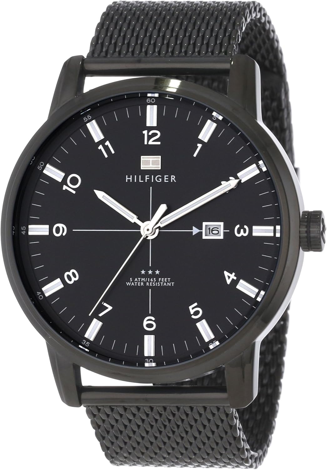 tommy hilfiger black stainless steel mesh bracelet watch
