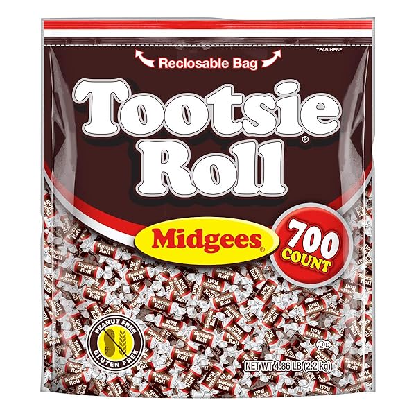 TOOTSIE ROLL MIDGEES – CHEWY CHOCOLATE GLUTEN-FREE CANDY – RESEALABLE BAG OF INDIVIDUALLY WRAPPED CANDIES FOR KIDS, PARTIES, CLASSROOM – 700 COUNT (PACK OF 1) (PACKAGING MAY VARY)