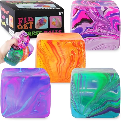 4Pack Fidget Toys Mini Squishy Stress Cube, Stress Balls for Kids ...