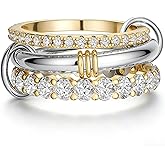 Affolace Stackable Rings for Women Non Tarnish, 14K Gold/Silver Plated Cubiz Zirconia Ring Dainty Chunky Gold Plated Rings Multi Ring Mixed Metal Stacking Rings Set Gold Jewelry for Women Gifts