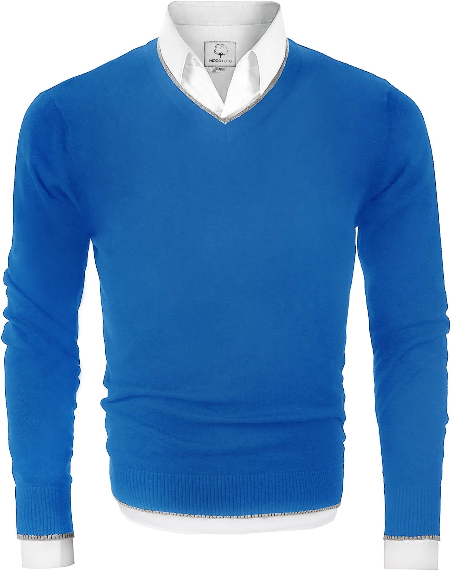Mocotono Men's Casual Regular Fit Pullover V-Neck Sweater Cotton Knitwear