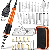Honoson 42 Pcs Electric Hot Knife Cutter for Carving Craft Project, Orange | 24 Blades, 2 Blade Holders, 2 Chuck Sleeves, Metal Stand, Hot Carving Knife for Cutting, Carving Thin Foam, Cloth Stencil