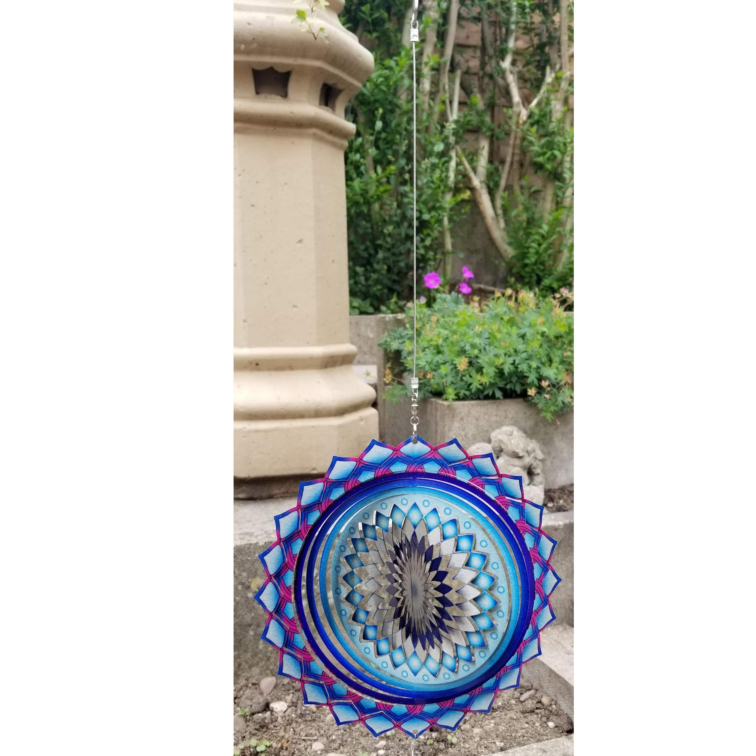 Stainless Steel Colour Garden Wind Spinner - Blue Wave