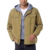 UIQUR Men’s Winter Military Casual Jacket with Removable Hood Sherpa Lined Cotton Fleece Cargo Coat for Fall and Work