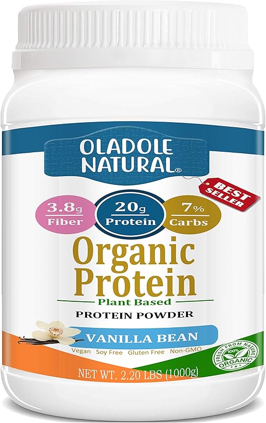 Oladole Natural Plant Based Organic Protein Powder, Vanilla Bean