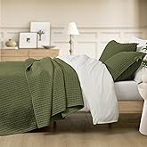 Wonderful Cotton Blended Jersey Knit King Quilt, Stitch Bedding Heather Olive Green Quilt with 2 Pillow Shams, Cloud Cloverlet, Soft Bedspread All-Season Use 104"x94"