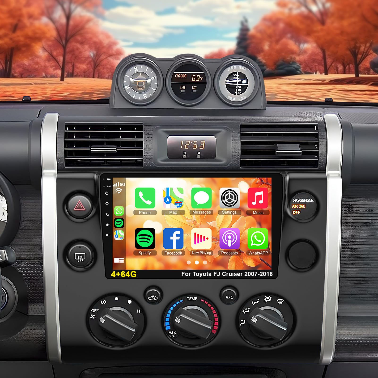 Photo 1 of 4+64G Android Car Stereo for Toyota FJ Cruiser 2007-2018 with Wireless Carplay&Android Auto, 9 Inch IPS Touchscreen FJ Cruiser Radio Support Bluetooth/GPS/WiFi/FM Radio/DSP/SWC/Backup Camera
