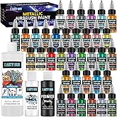 X ARTY HUB Metallic Airbrush Paint Kit, 36 Colors with 4.05 fl oz Black Primer & Thinner and 16.9 fl oz Cleaner, Ready to Spray Acrylic Paint, Water-Based Air Brush Painting Set for Artist & Beginner