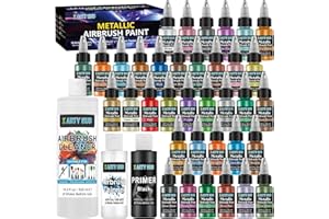 X ARTY HUB Metallic Airbrush Paint Kit, 36 Colours with 120 ml Black Primer & Thinner and 500 ml Cleaner, Ready to Spray Acry