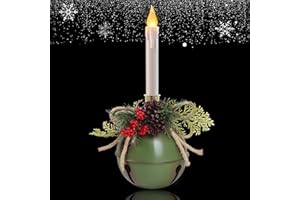 Furora LIGHTING Christmas LED Taper Candle with Green Bell Candle Holder, Centerpiece Decorations with Candle Stands for Christmas, Battery Operated