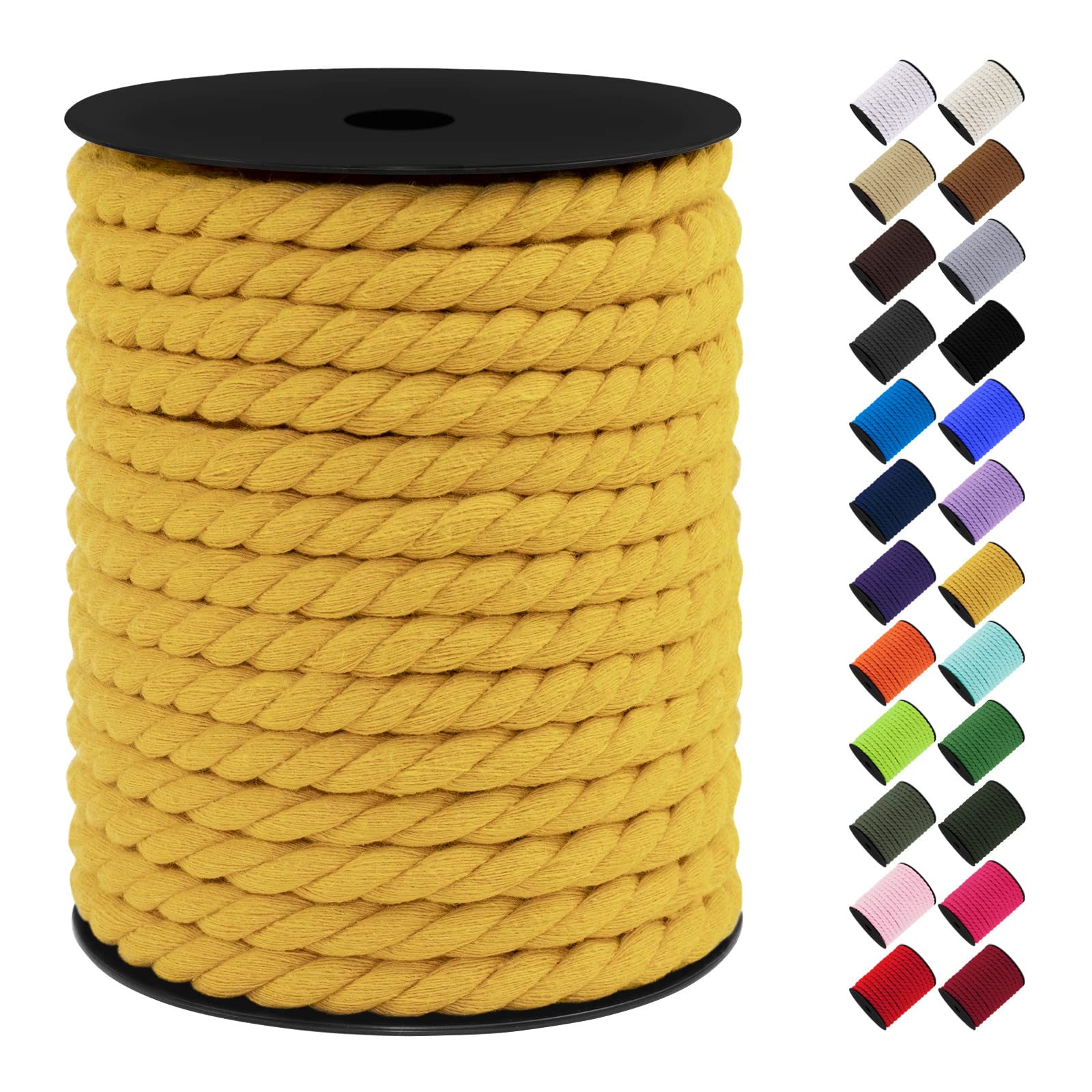 LEREATI 10mm Macrame Cord, 75 Feet Thick Macrame Rope Yarn Natural Cotton Cord Macrame String, Soft Craft Rope for Wall Hanging, Plant Hangers, Garden, DIY Crafting Decoration (Yellow)