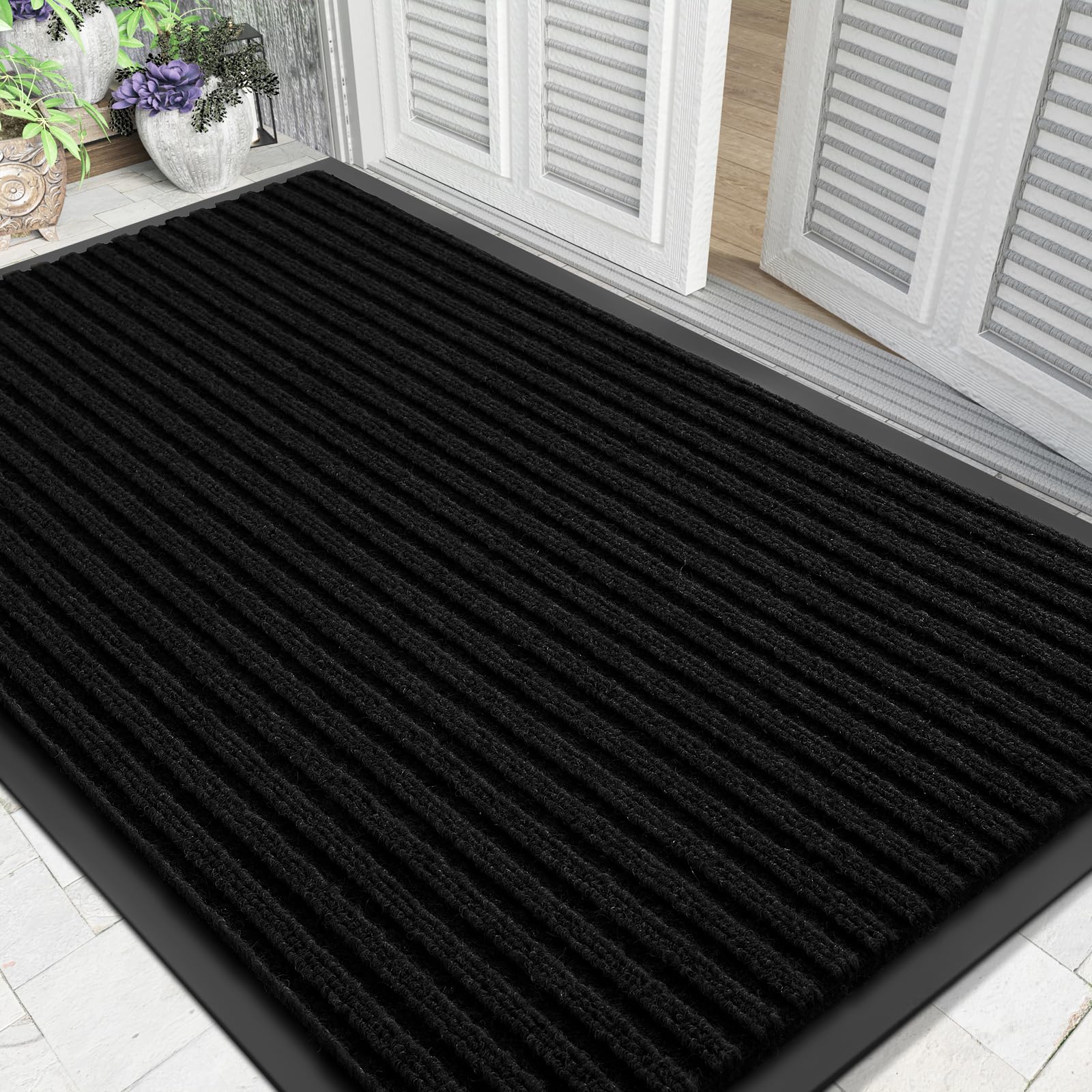 Yimobra Front Door Mat Outdoor Indoor Entrance, 100% Waterproof All-Season All Weather Doormat, Welcome Matt Outside Entry, Non Slip, Low Profile, Heavy Duty Patio Porch Floor Mats,47 x 32,Black Image