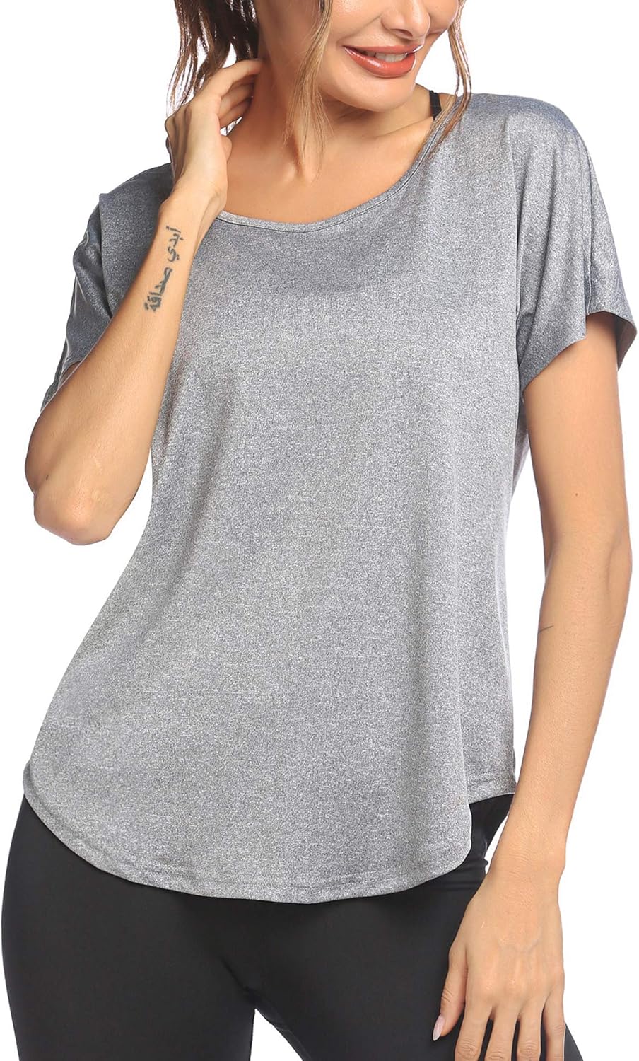 COOrun Workout Tops for Women Loose Fit Yoga Shirts Mesh Open Back Women Active Sports Running Clothing: Clothing