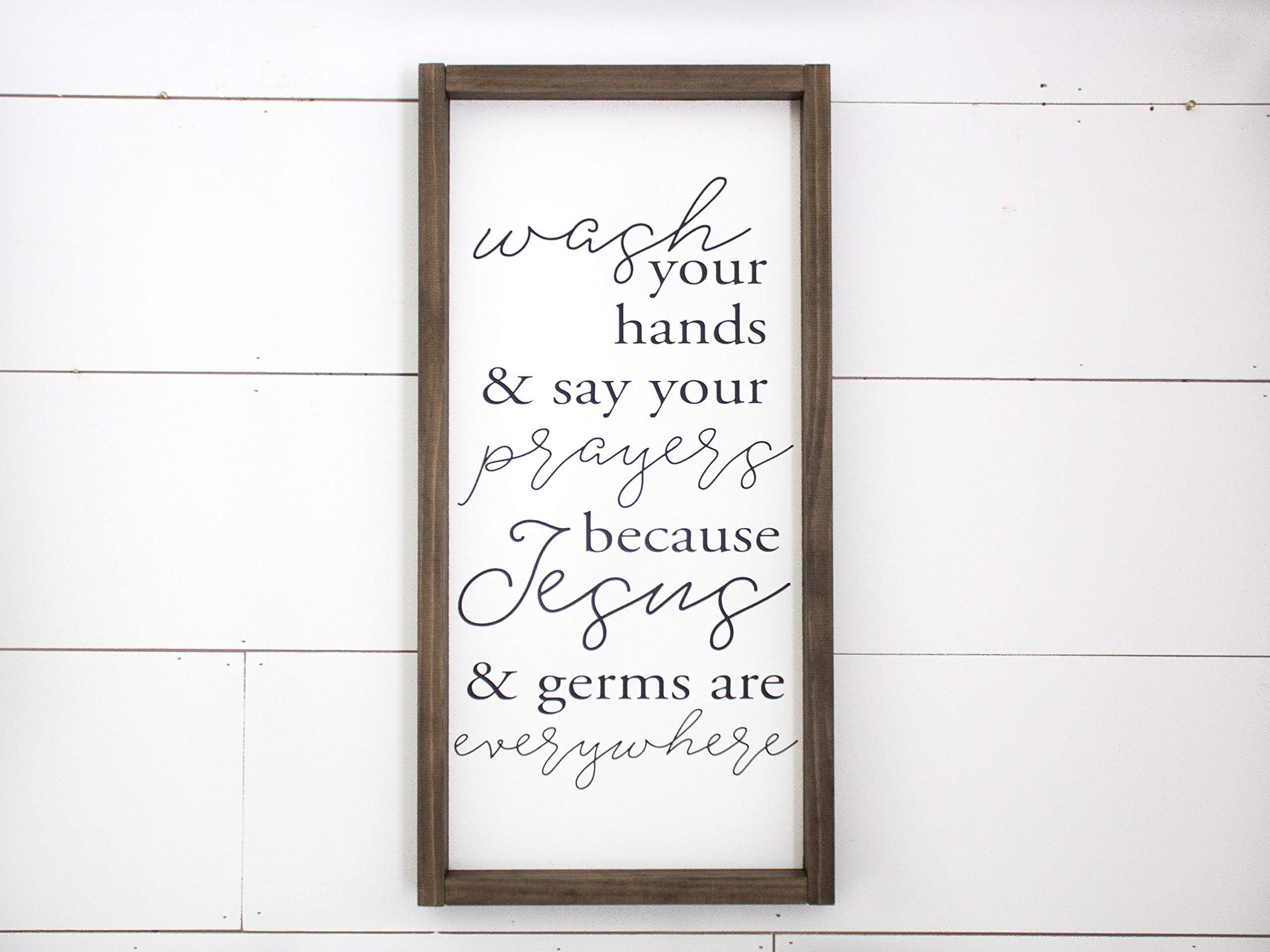 Zacathan432 12" x 22" Frame Wood Sign, Wash Your Hands and Say Your Prayers Sign, Bathroom Signs, Bathroom Wall Decor, Funny Bathroom Signs, Kids Bathroom, Jesus and Germs Sign