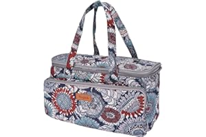 Hanfetch Yarn Bag-Large Size-Yarn Storage Organizer with Grommets-Portable Crochet Bag for Yarn Skeins-Crochet Hooks-Knitting Needles -Other Accessories (Sunflower)