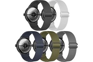 Compatible with Google Pixel watch 3 45mm Watch Band, 5 Pack Stretchy Nylon Elastic Adjustable Straps Replacement Wristbands 
